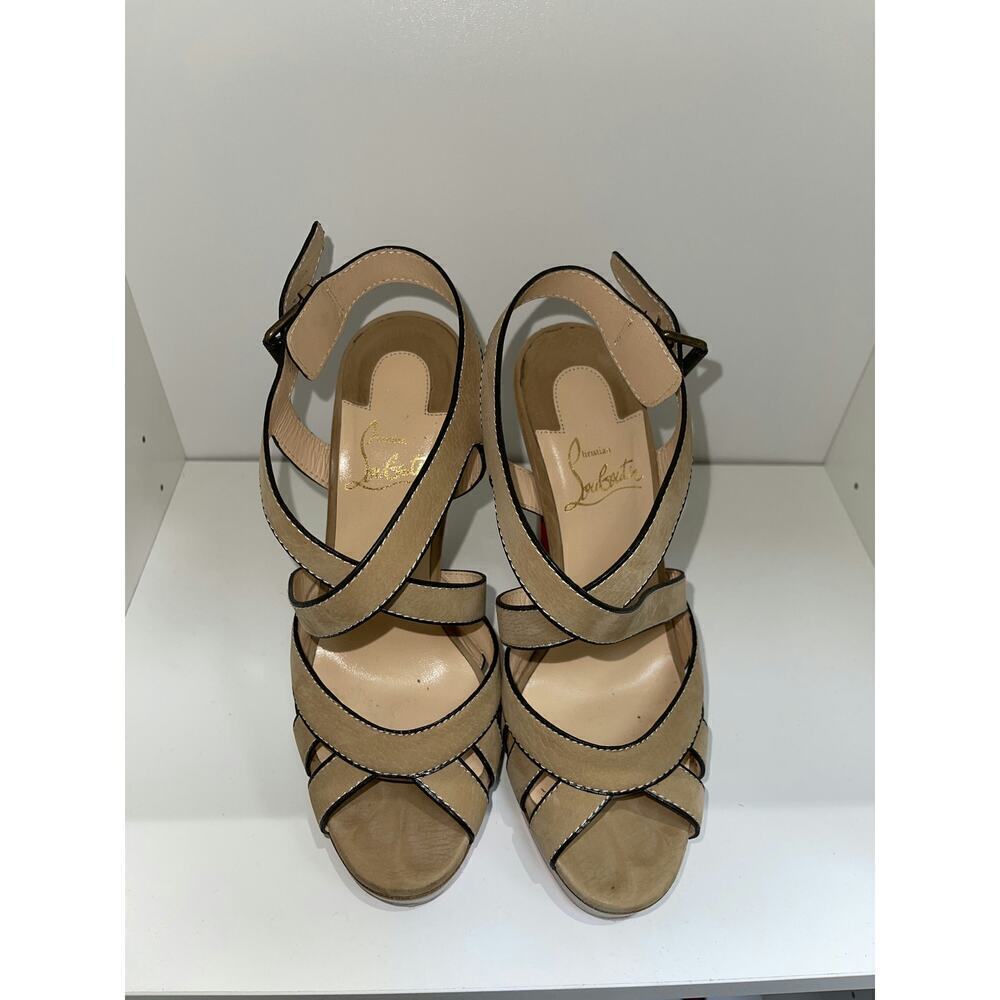 Christian Louboutin Beige Leather Strappy Platform Sandals